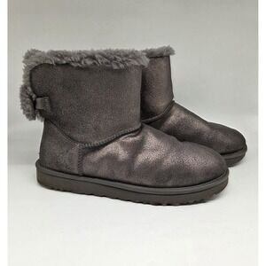 UGG Australia Arielle Sparkle Sherling Lined Bow Boots Charcoal Sz 11